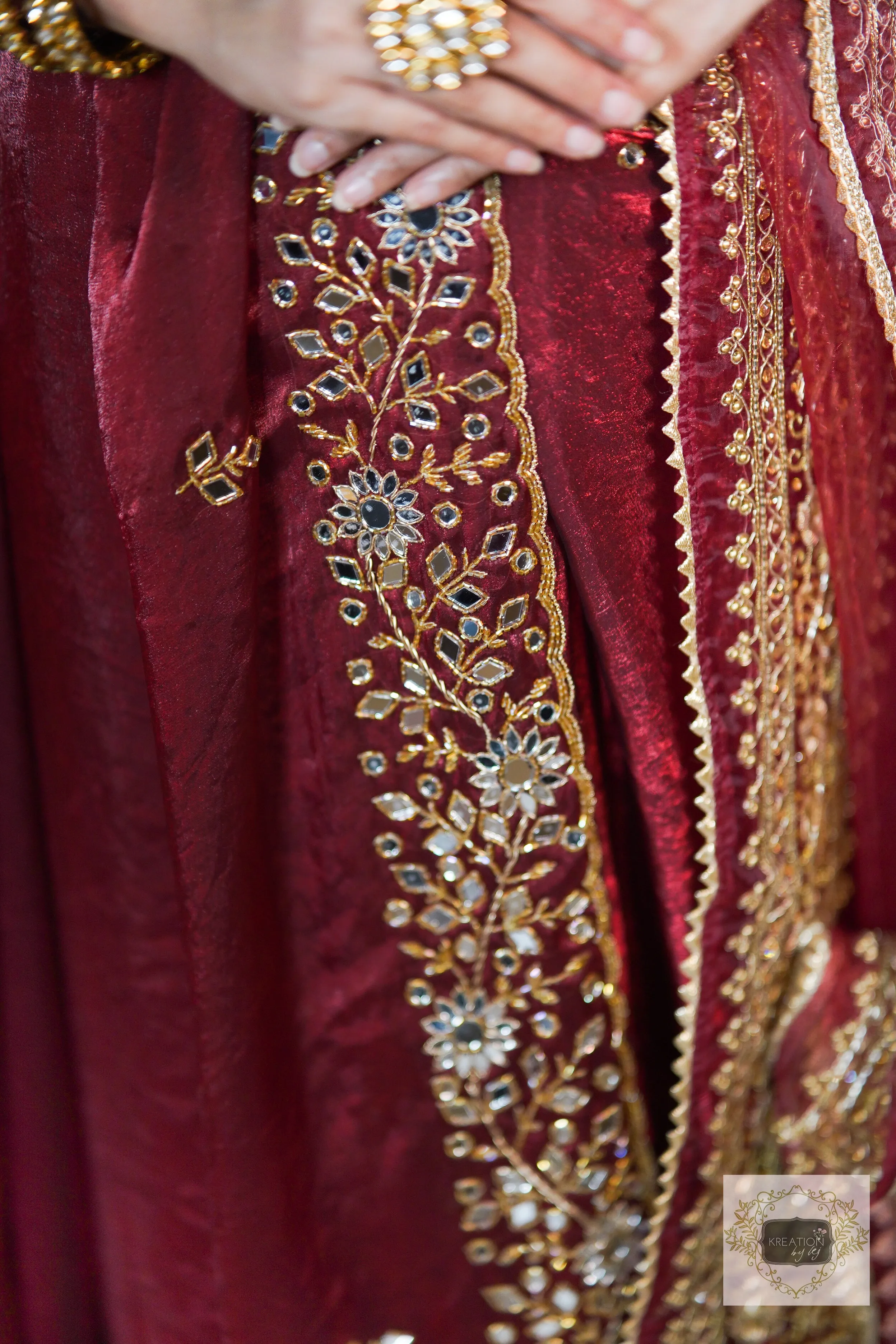 Maroon Shimmer Satin Sheesh Mahal Saree