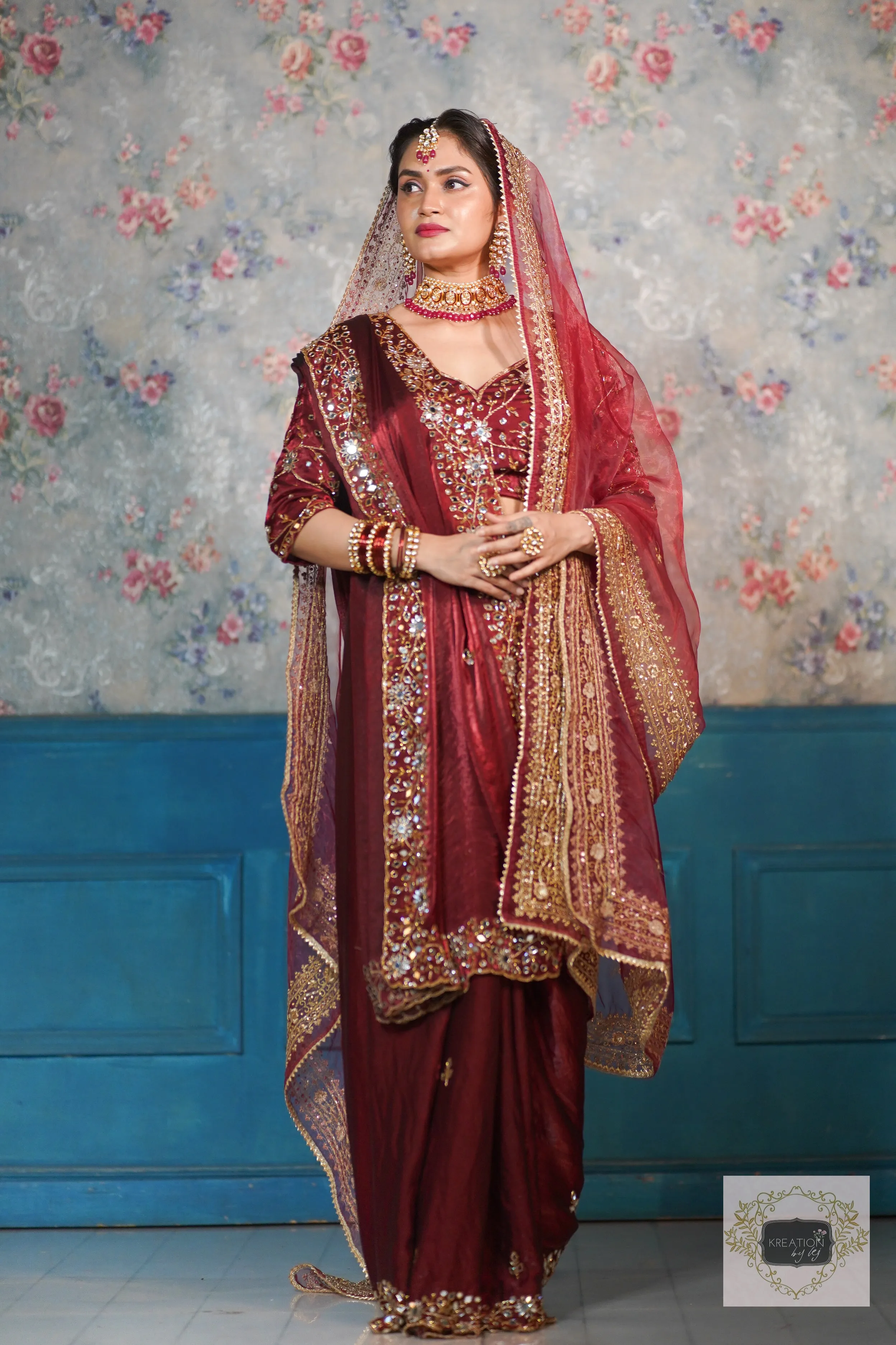 Maroon Shimmer Satin Sheesh Mahal Saree