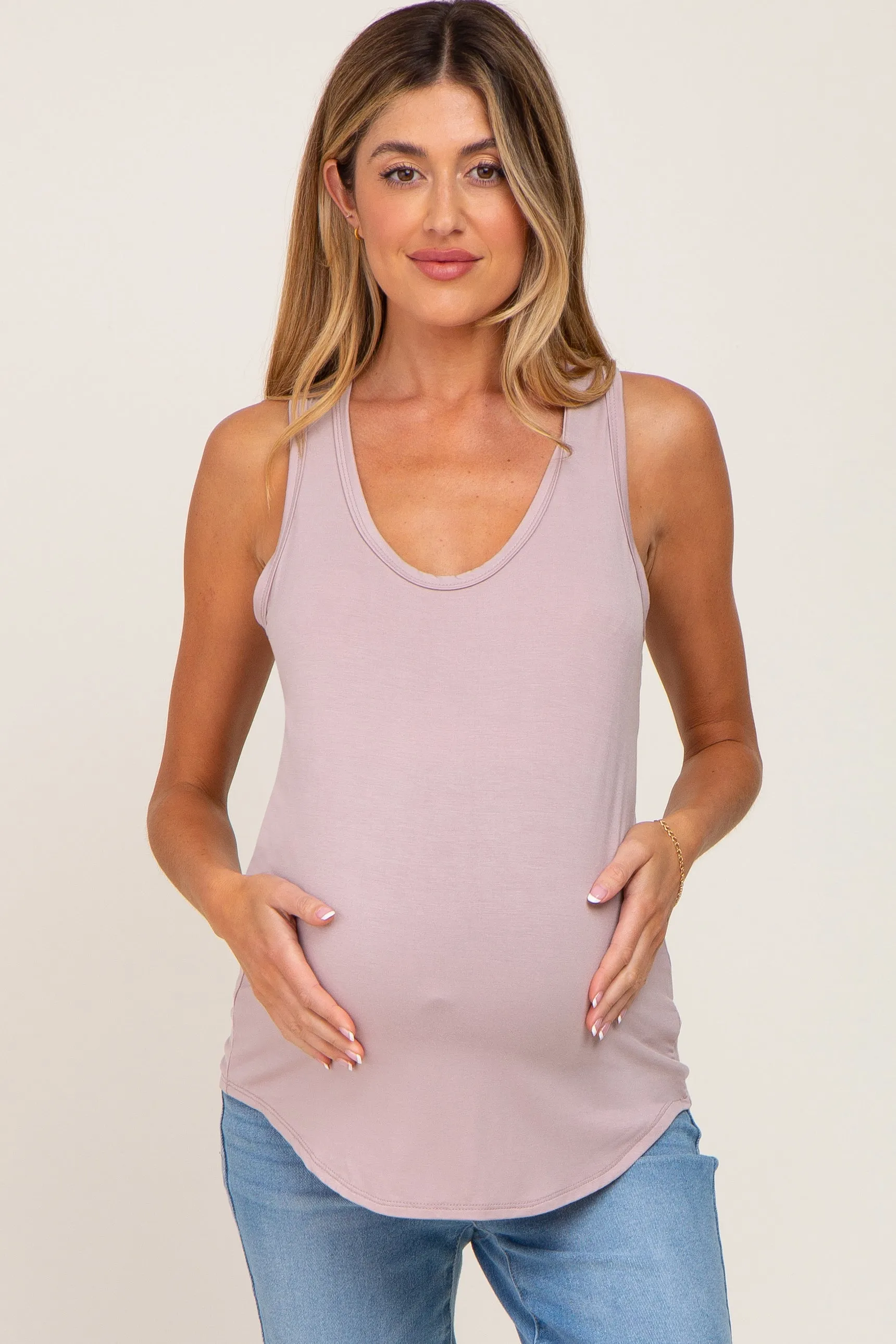 Mauve Black Scoop Neck Maternity Tank Top