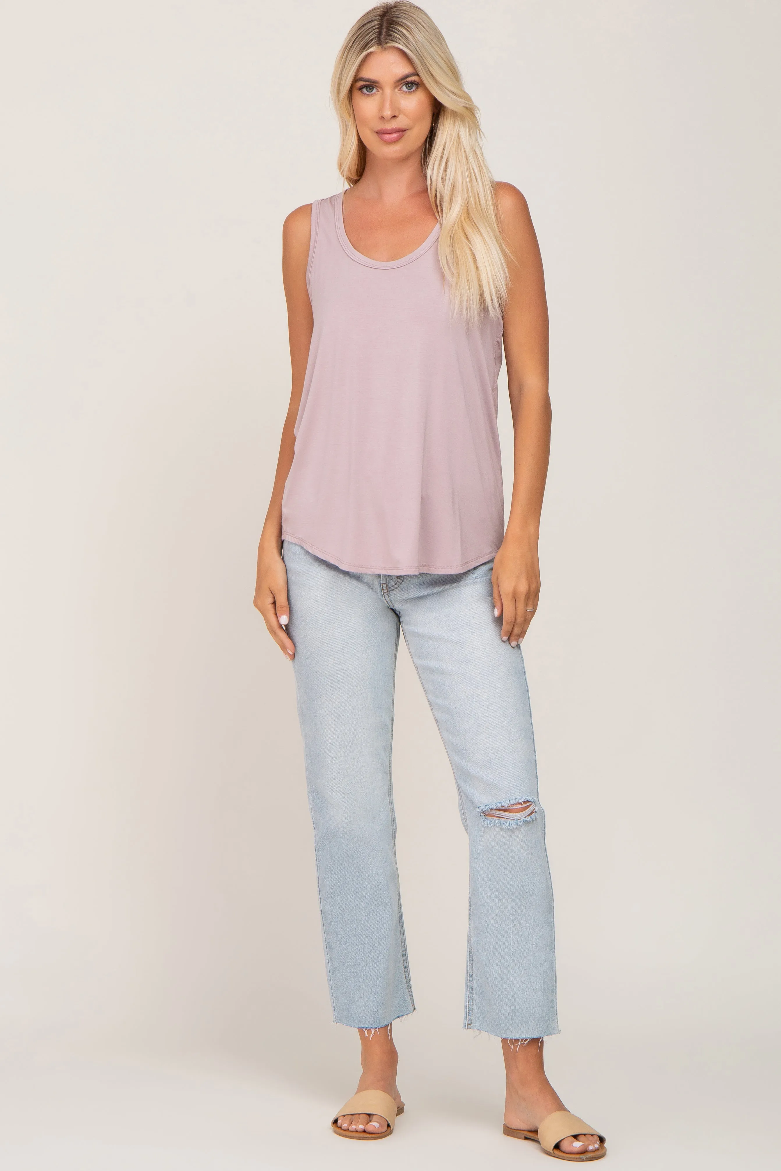 Mauve Black Scoop Neck Tank Top