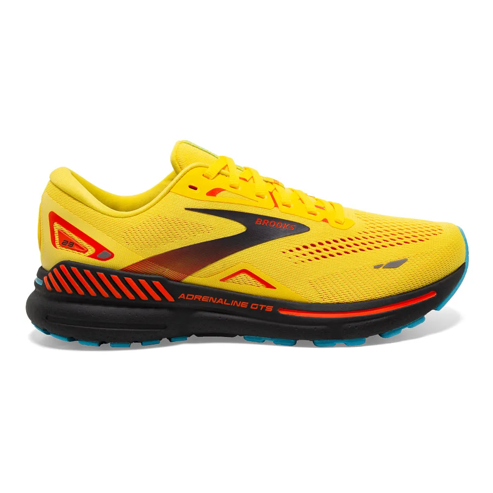 Men's Brooks Adrenaline GTS 23, Yellow/Foraged Iron/Orange, 14 D Medium