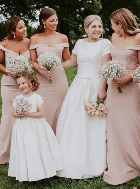 Mermaid Sweep Train Blush Satin Bridesmaid Dress