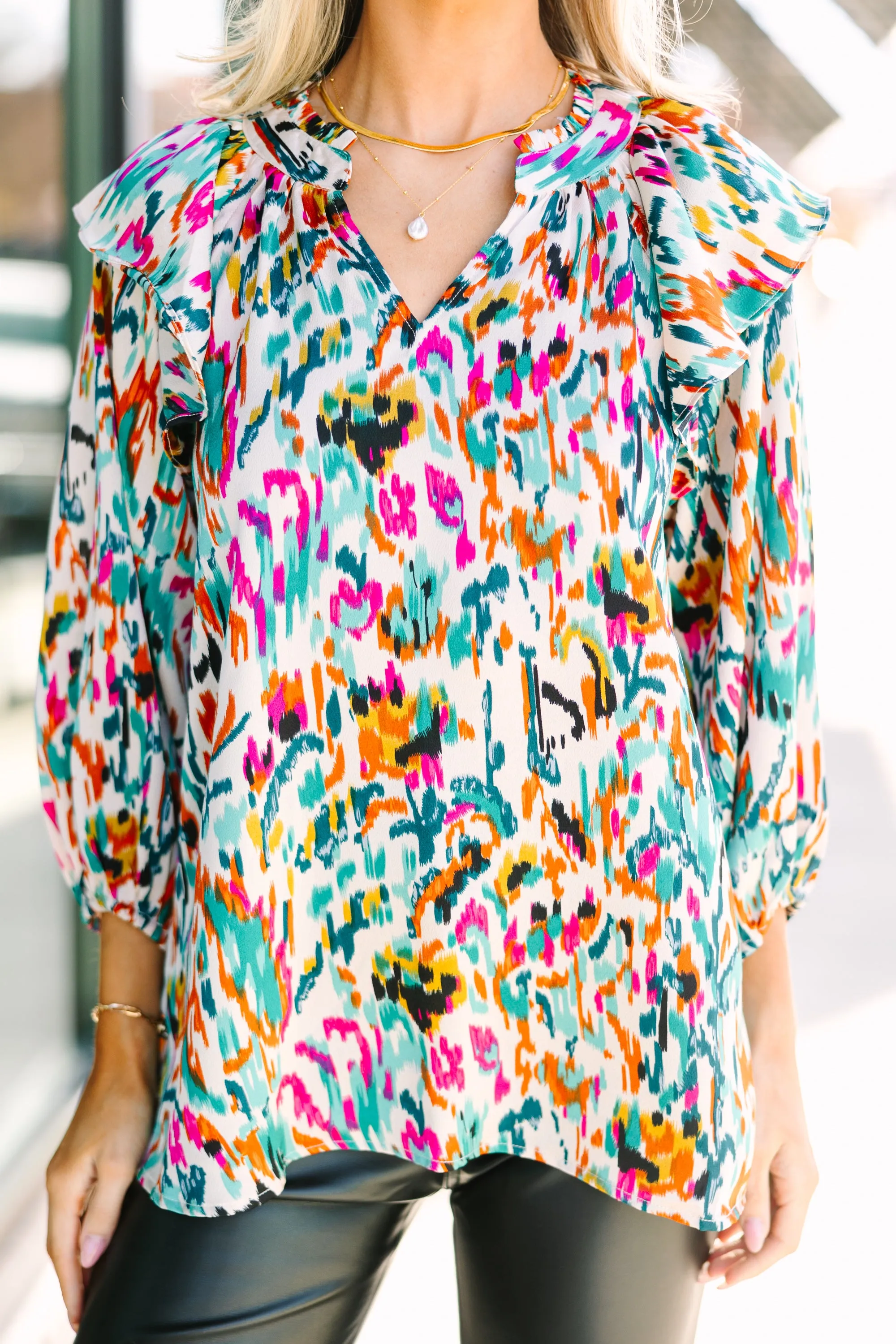 More Than You know Ivory Abstract Blouse