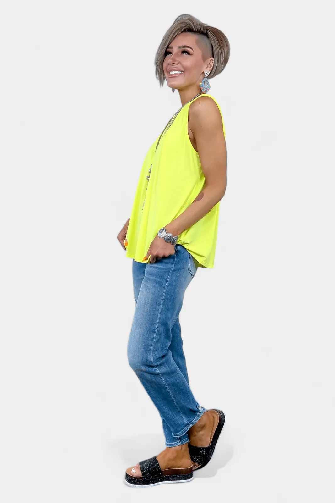 Neon Yellow Pleated Sleeveless Top [NO RETURNS]