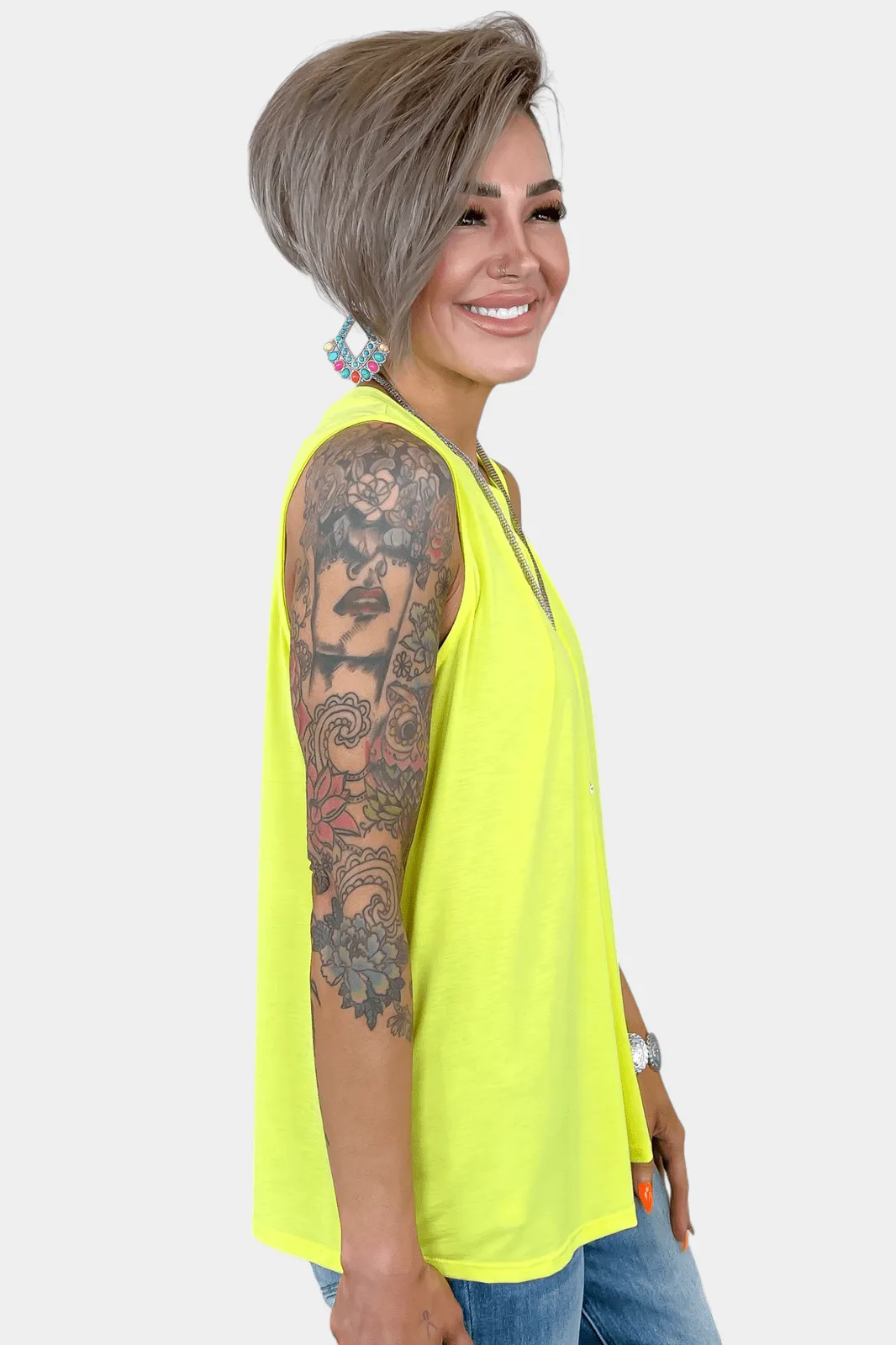 Neon Yellow Pleated Sleeveless Top [NO RETURNS]