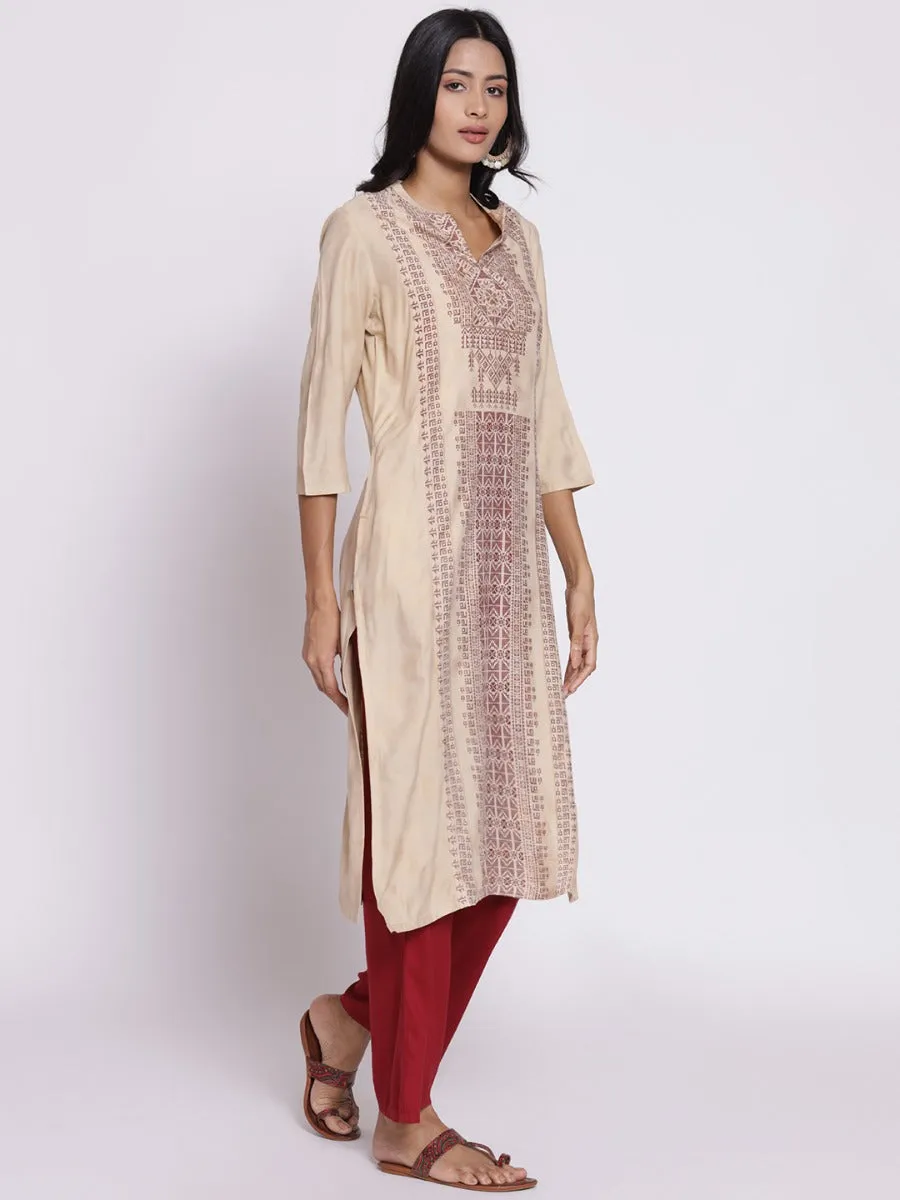 Off White Geometric Printed Kurta