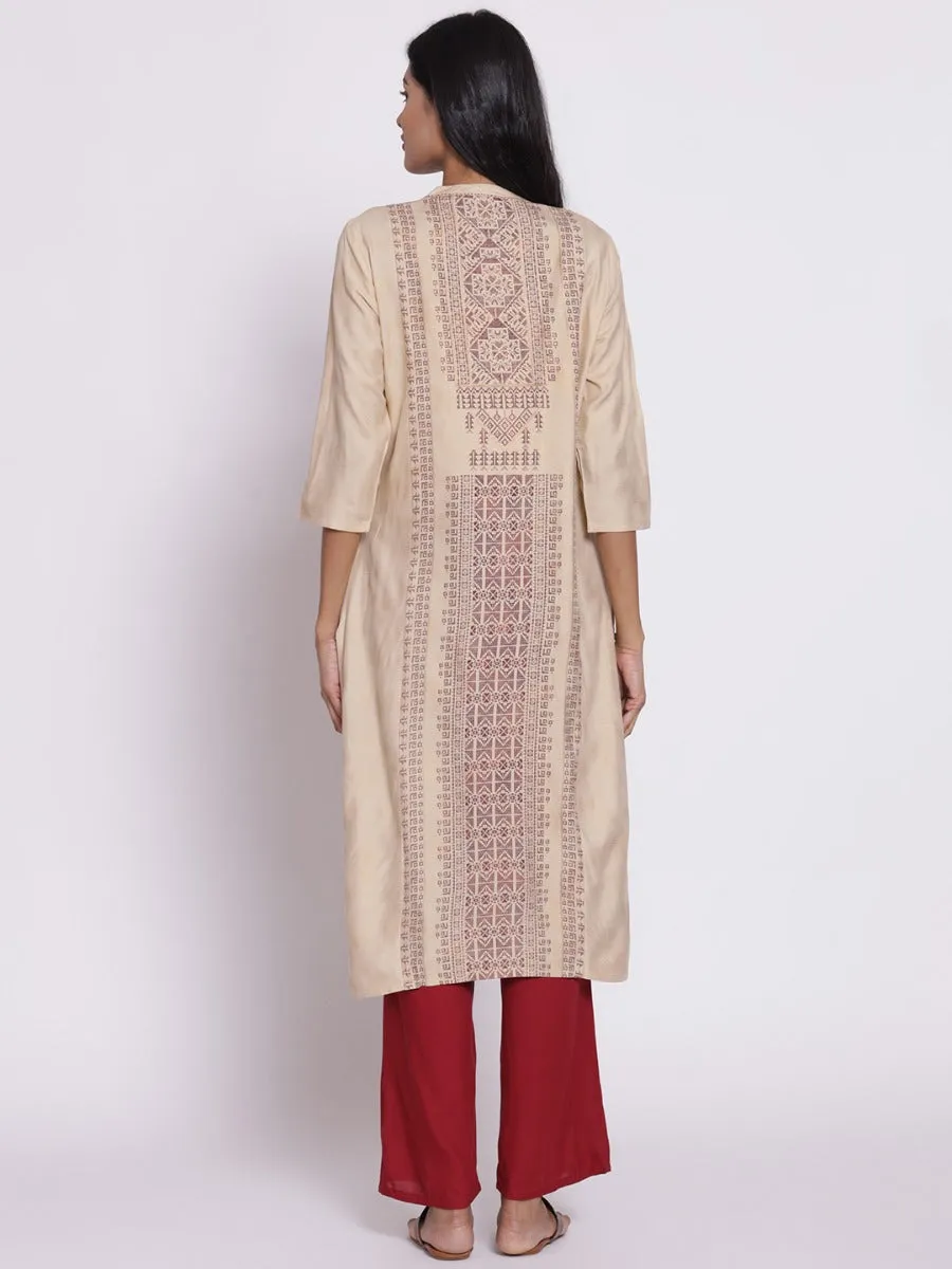 Off White Geometric Printed Kurta