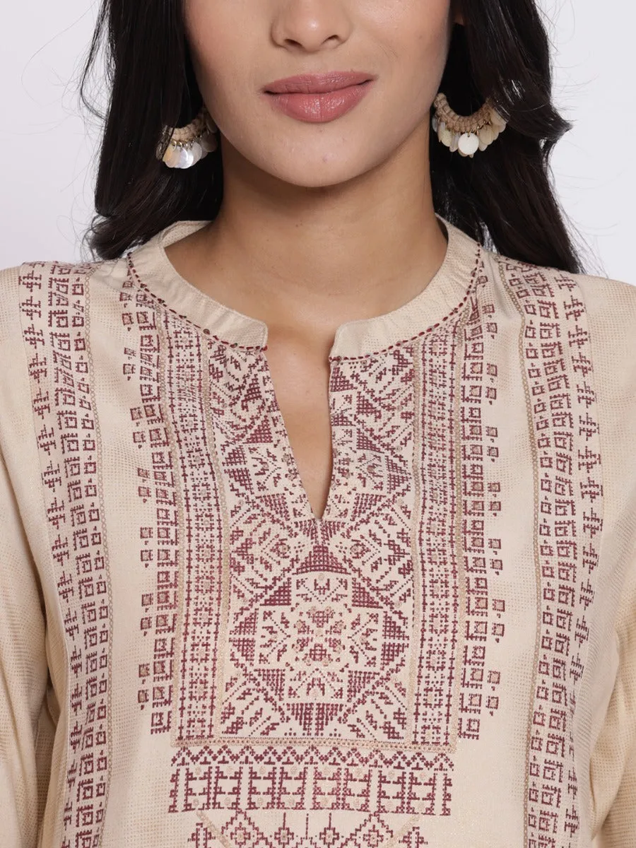 Off White Geometric Printed Kurta