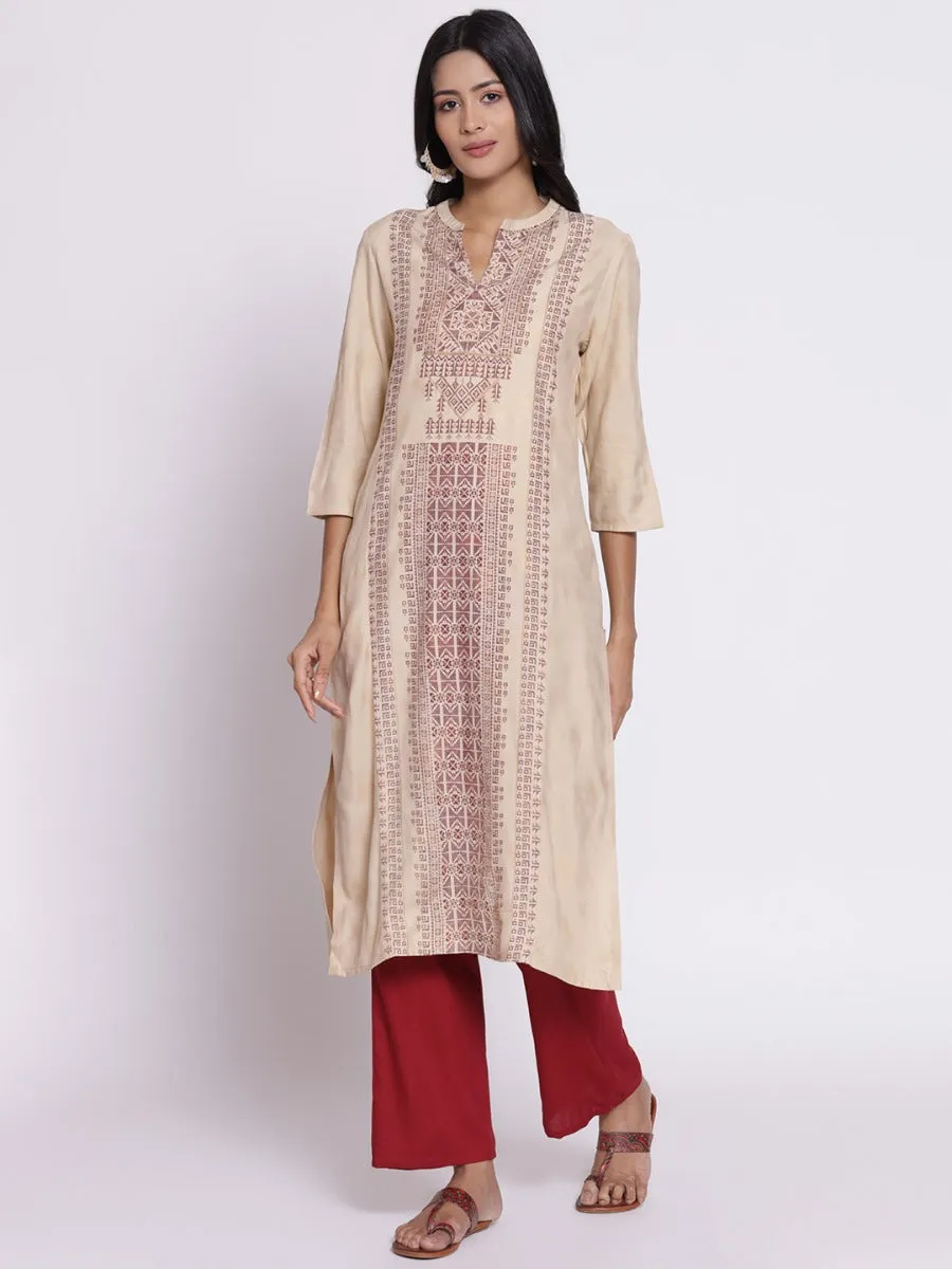 Off White Geometric Printed Kurta