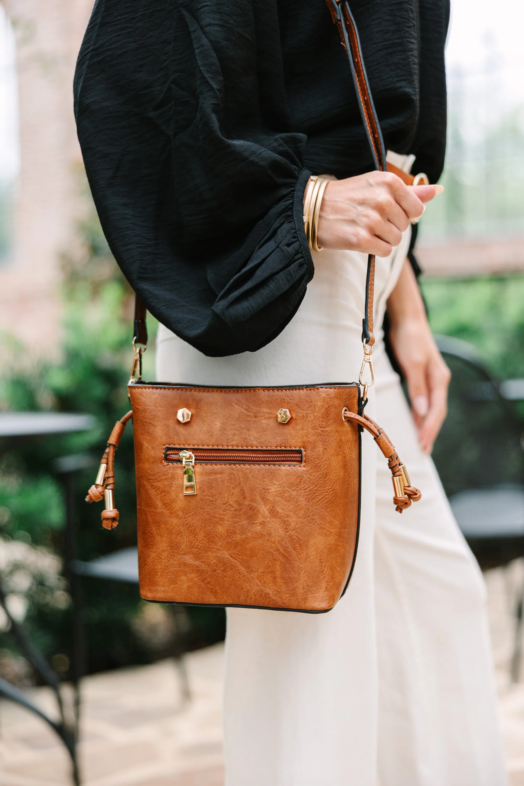 On The Go Brown Bucket Bag