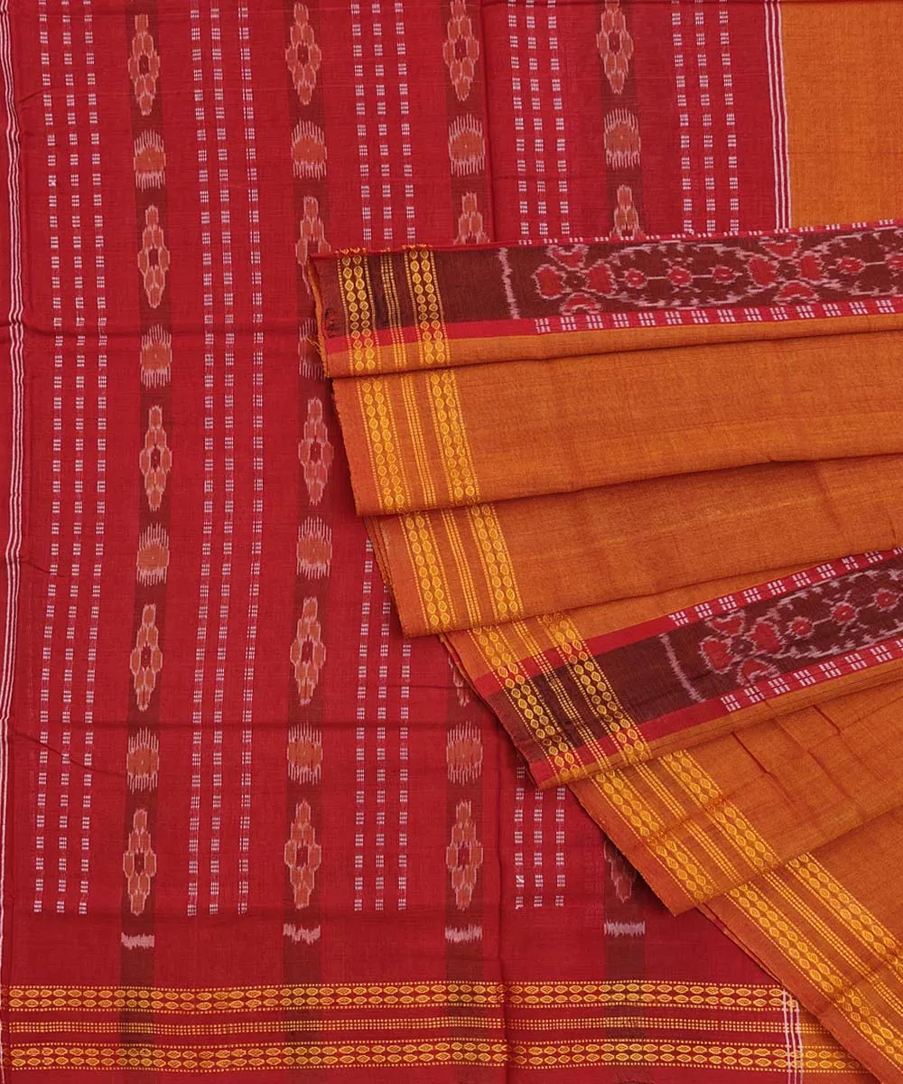 Orange maroon cotton handwoven bomkai saree