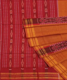 Orange maroon cotton handwoven bomkai saree