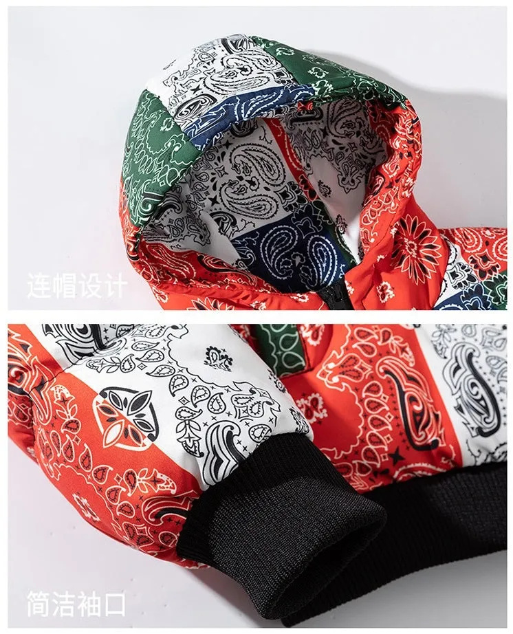 Oversize  Zip Up Paisley Bandana Puff Bomber