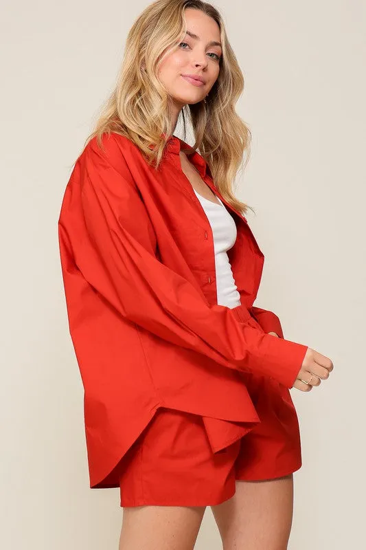 Oversized Poplin Long Sleeve Button Down Top