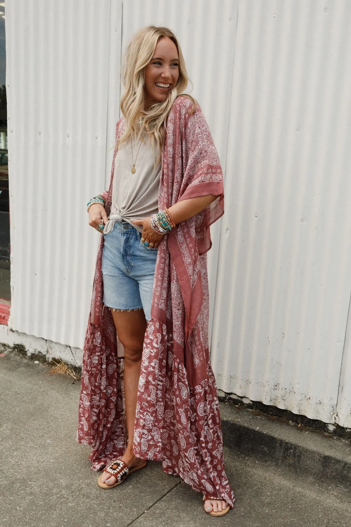 Paisley Tapestry Free Flow Duster Kimono - Wine