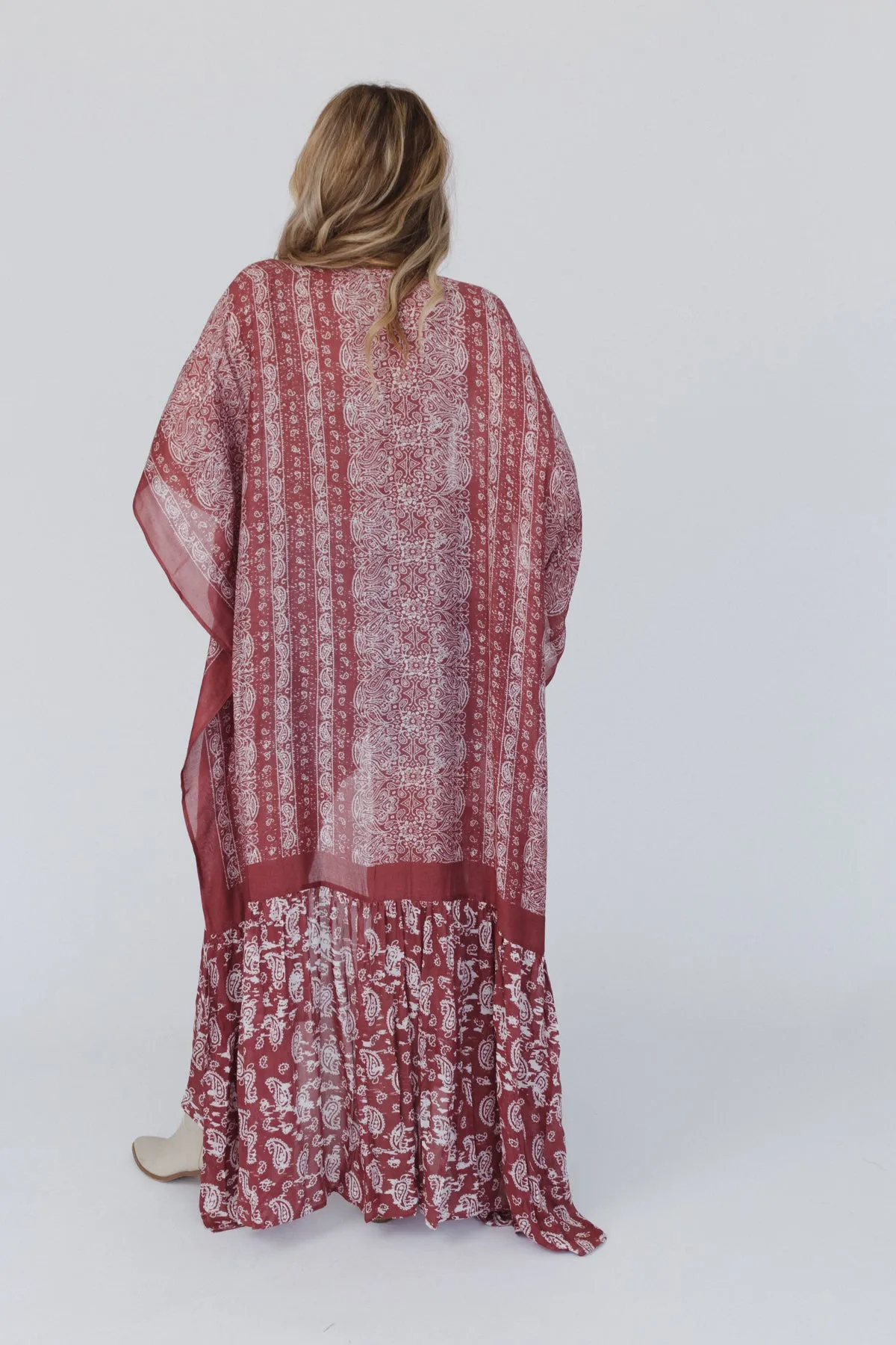 Paisley Tapestry Free Flow Duster Kimono - Wine