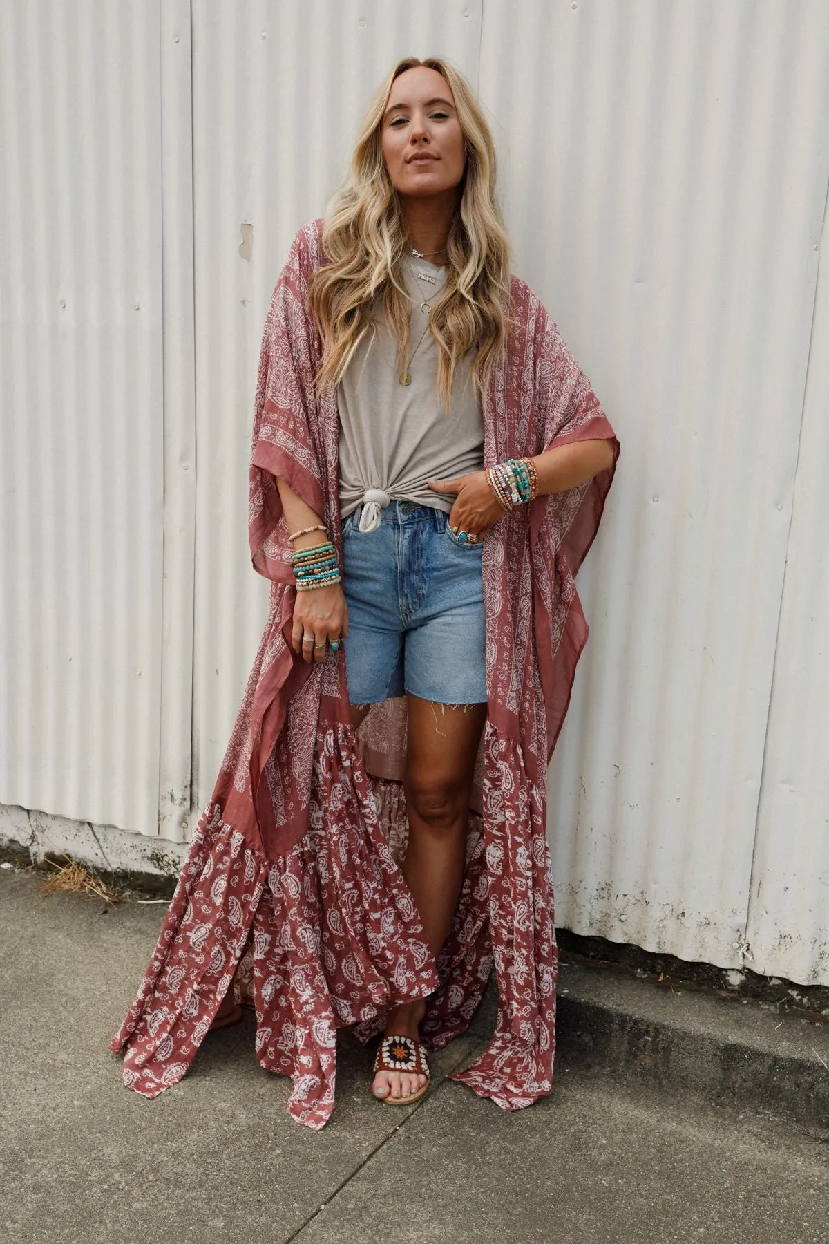 Paisley Tapestry Free Flow Duster Kimono - Wine