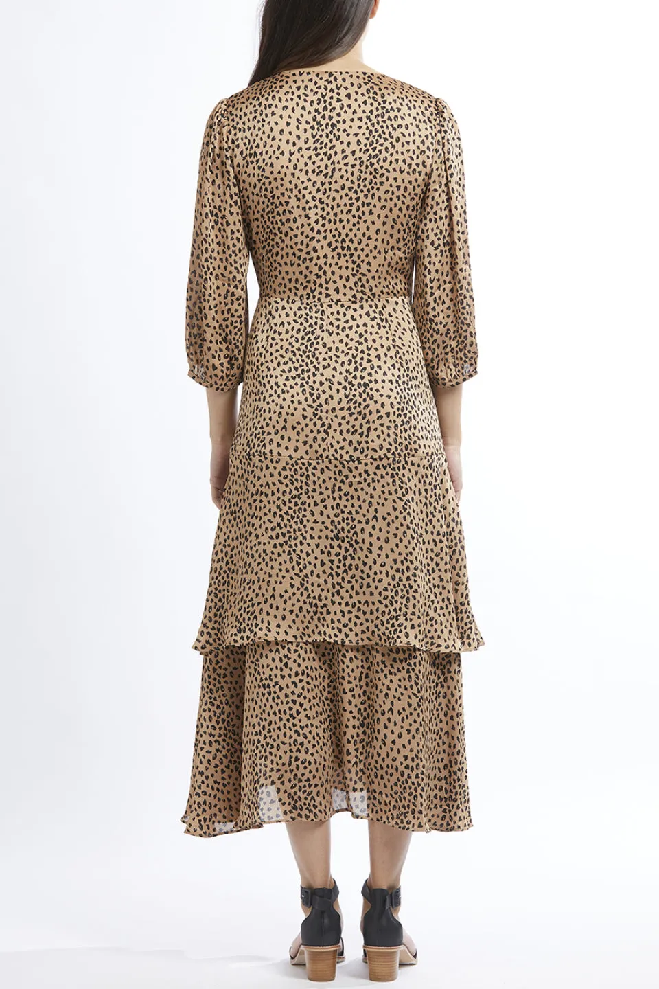 Paradise Caramel Leopard LS Frill Maxi Wrap Dress