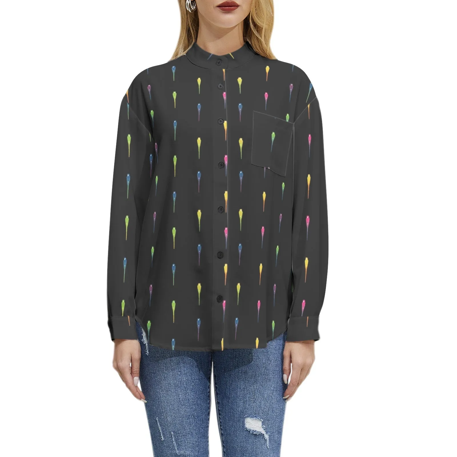 Parrot Print Long Sleeve Button Up Casual Shirt Top