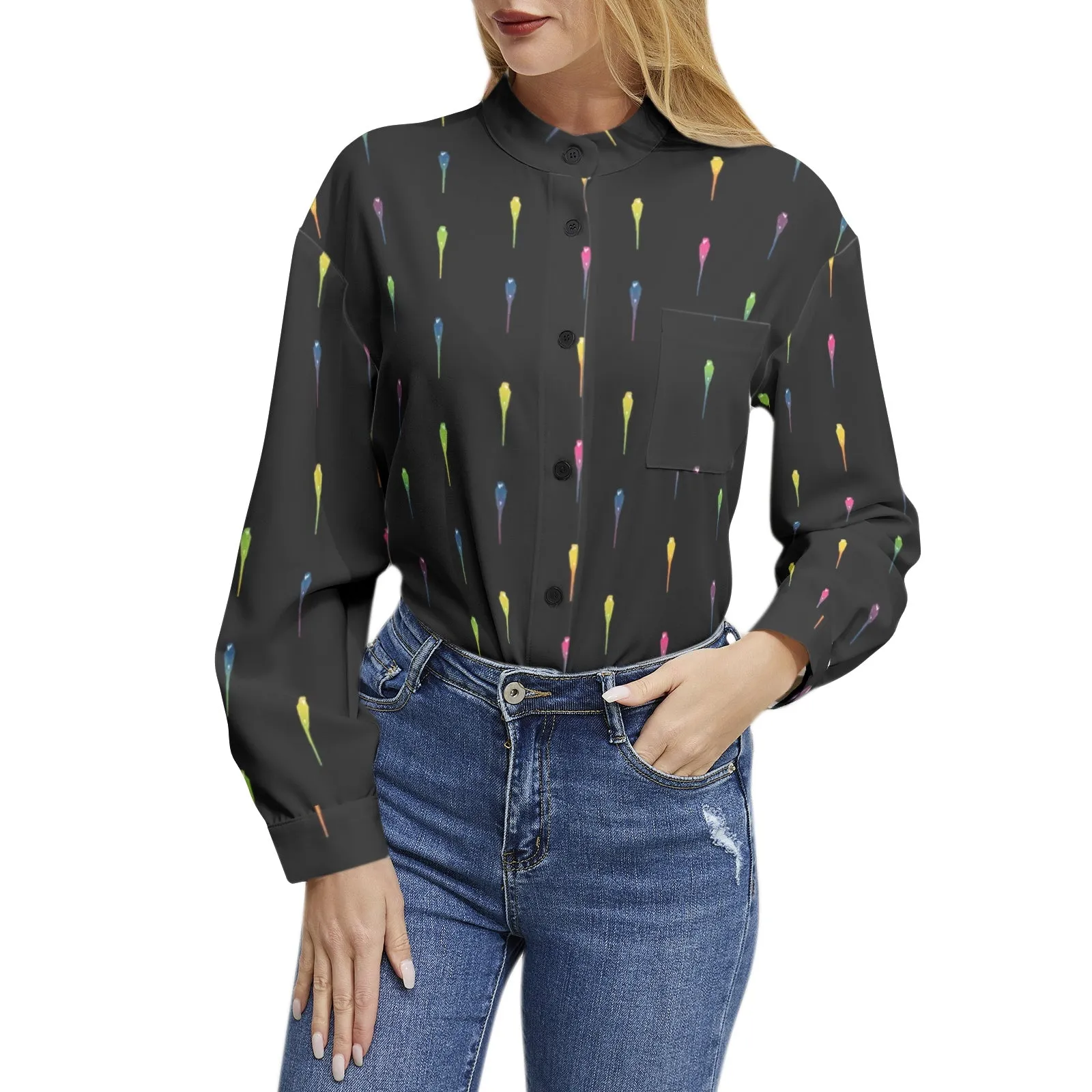 Parrot Print Long Sleeve Button Up Casual Shirt Top