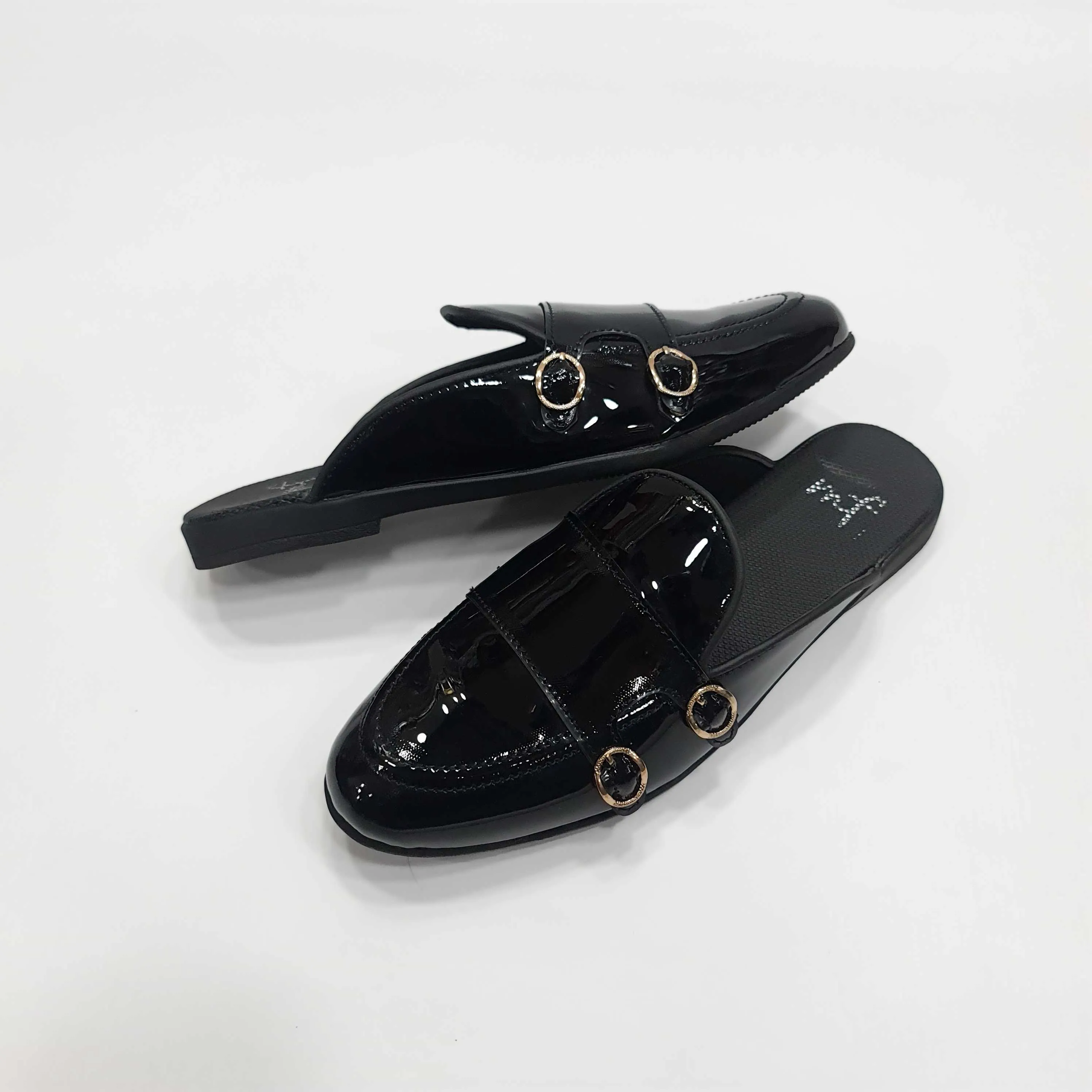 Patent Twin Buckle Mules