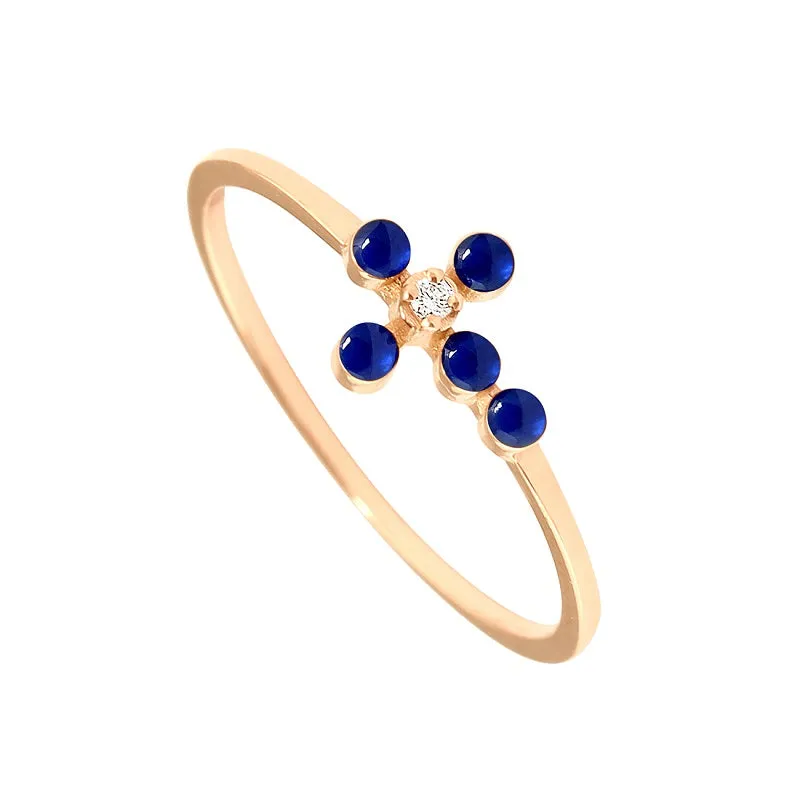 Pearled Cross Diamond Lapis Ring, Rose Gold, Size 5.75