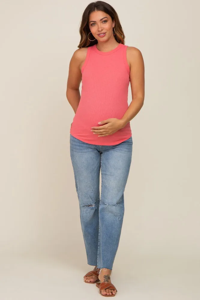 Pink Ribbed Basic Maternity Tank Top