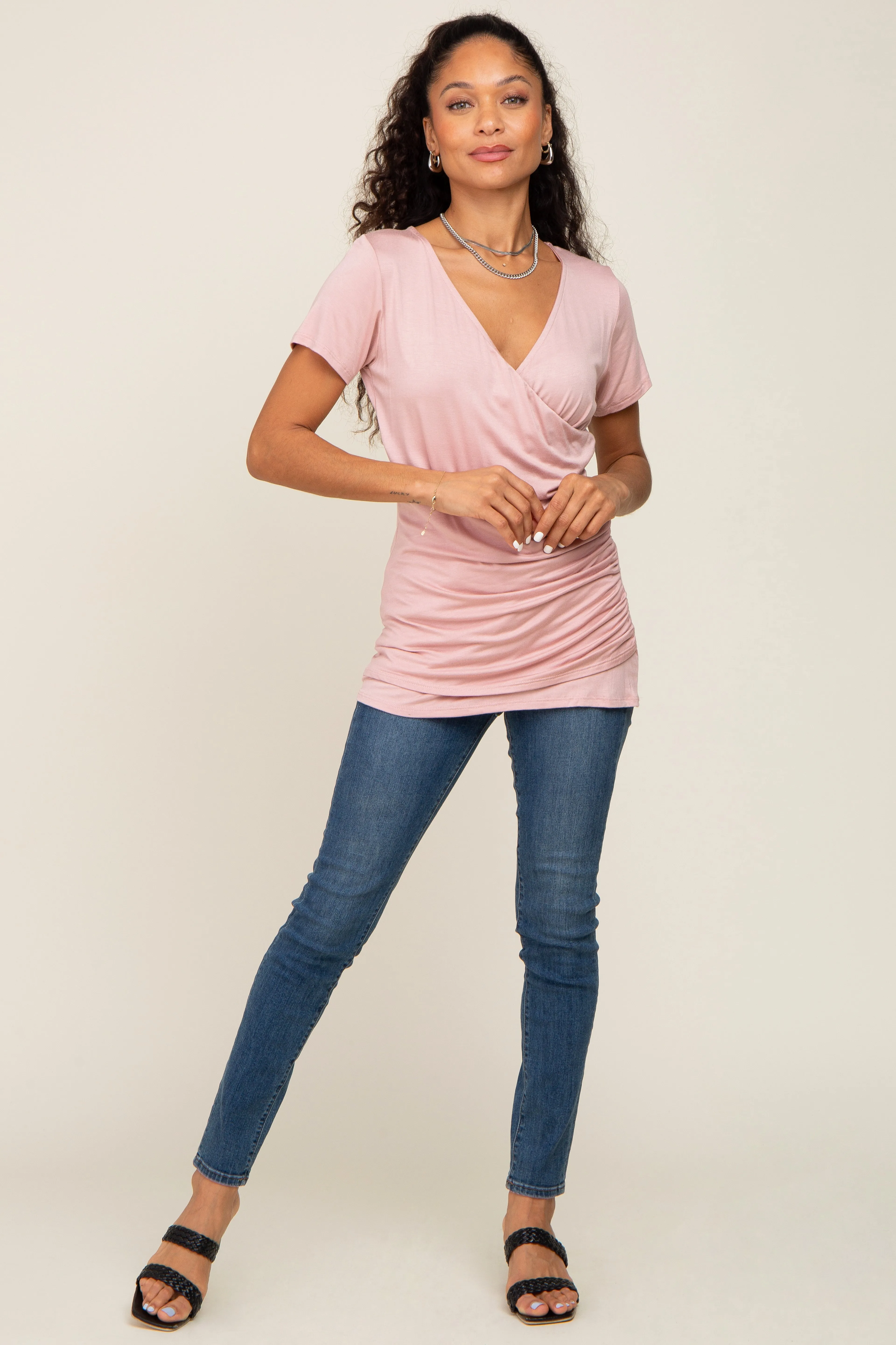 Pink Wrap Front Nursing Top