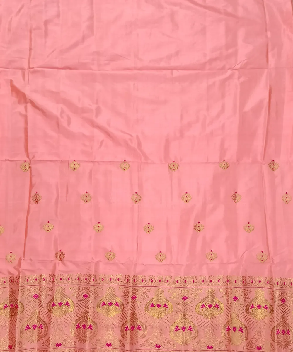 Pink yellow silk handloom assam mekhela chador