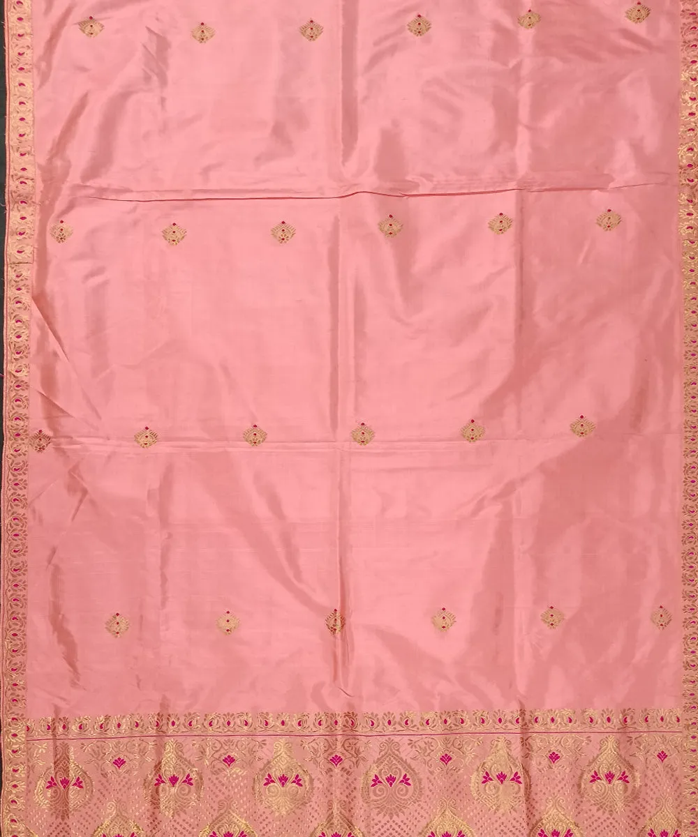 Pink yellow silk handloom assam mekhela chador