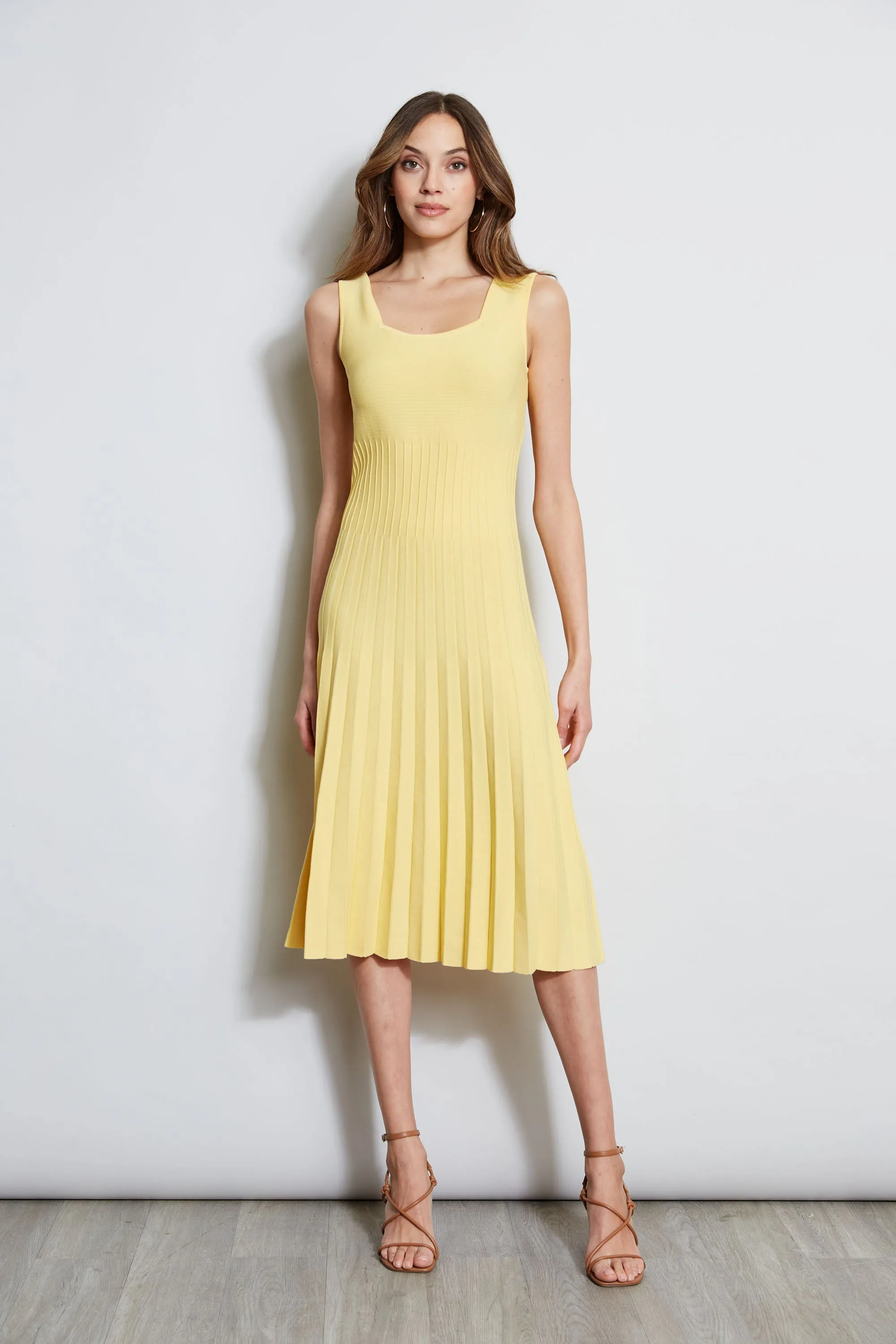 Pleated Knit Midi Dress