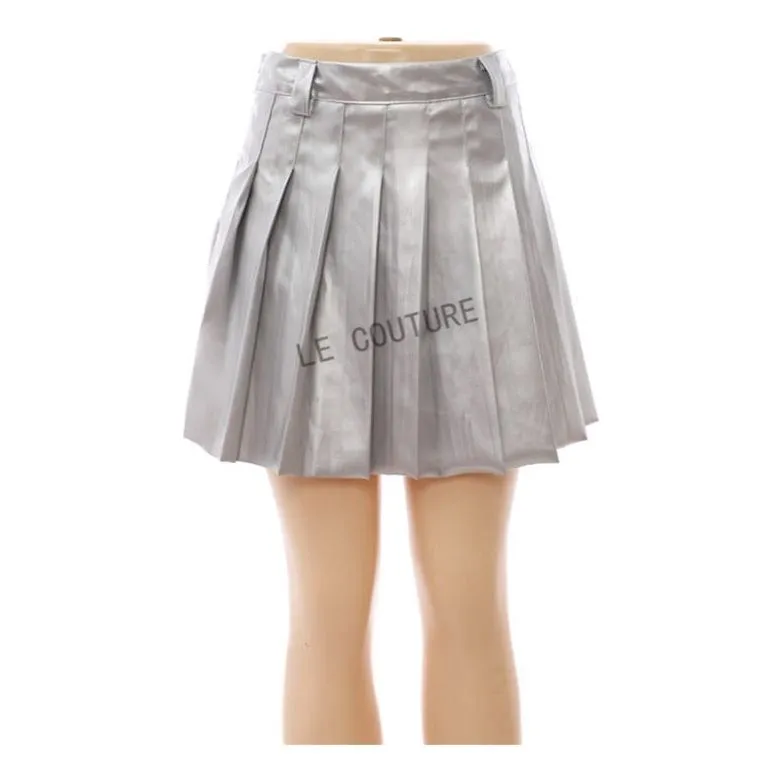 Pleated Leather Mini Skirt