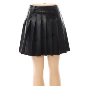 Pleated Leather Mini Skirt