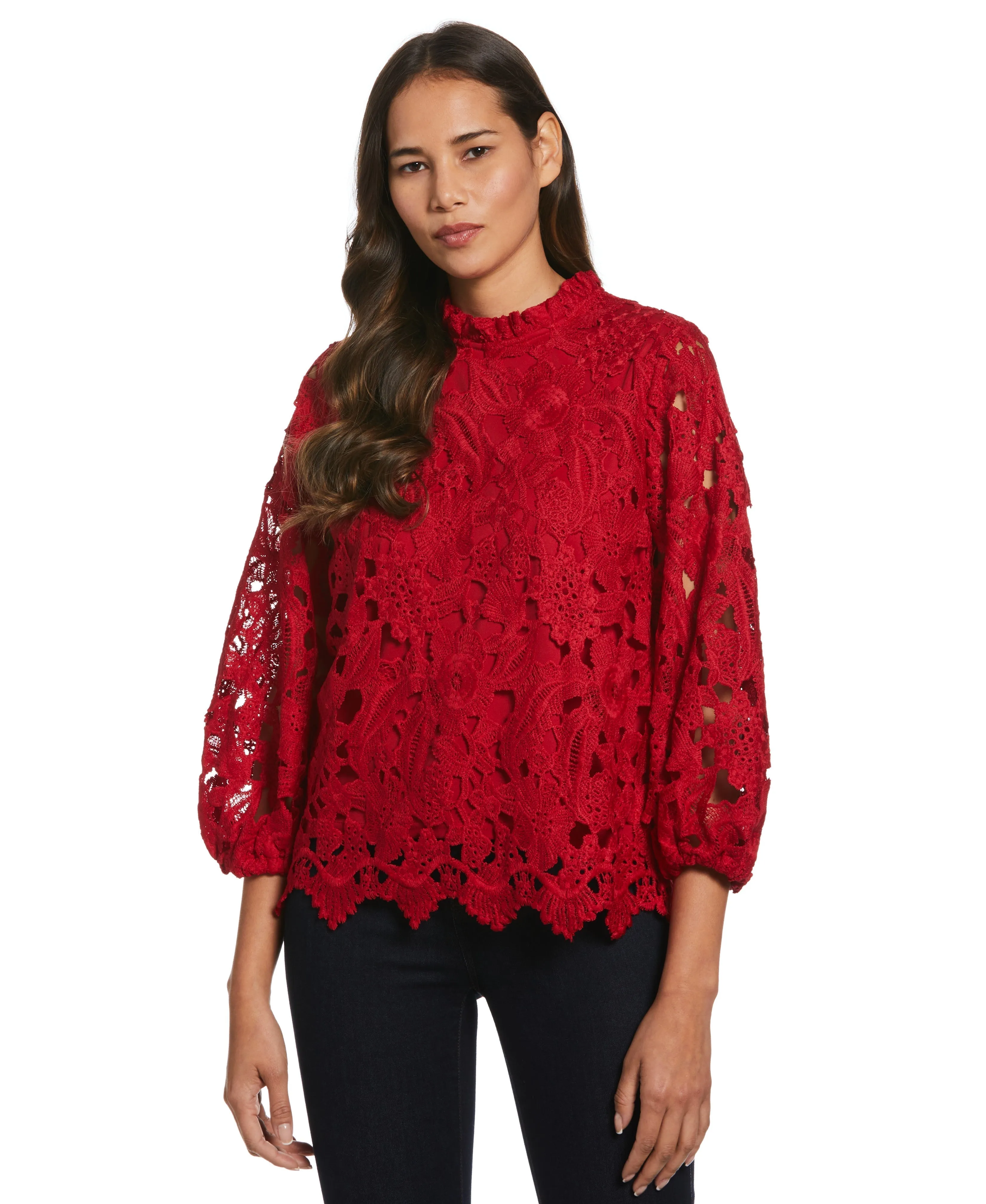 Plus Size 3/4 Sleeve Lace Top