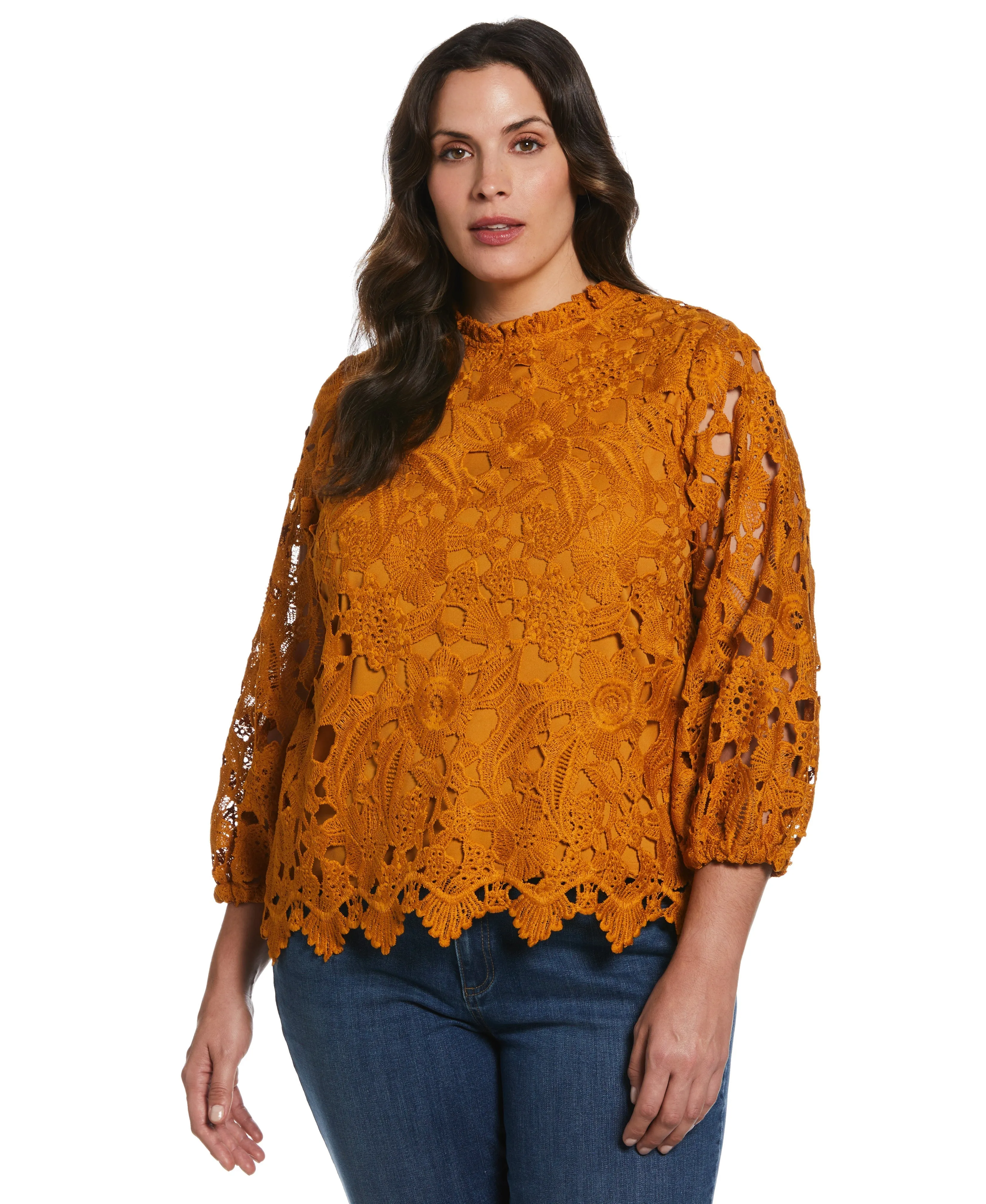 Plus Size 3/4 Sleeve Lace Top