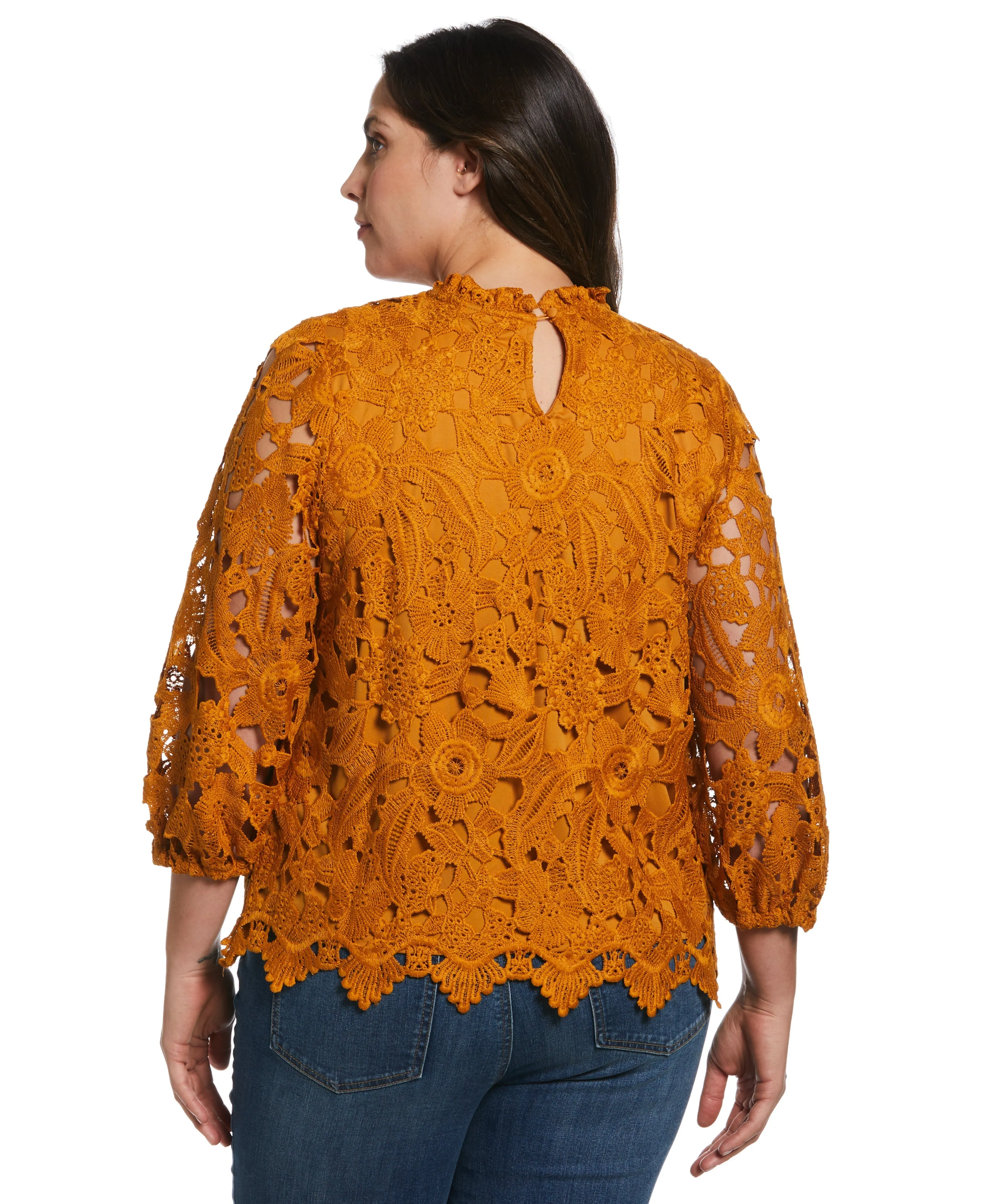 Plus Size 3/4 Sleeve Lace Top