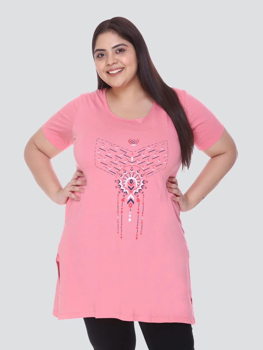 Plus Size Long T-shirts For Women - Half Sleeve - Pack of 2 (Green & Blush Pink)