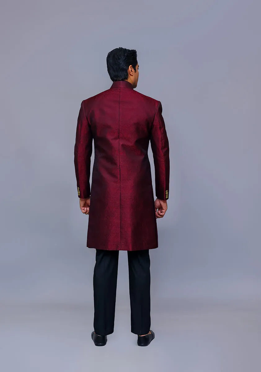 Premium Jamawar Maroon Traditional Sherwani