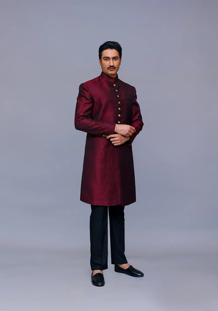 Premium Jamawar Maroon Traditional Sherwani