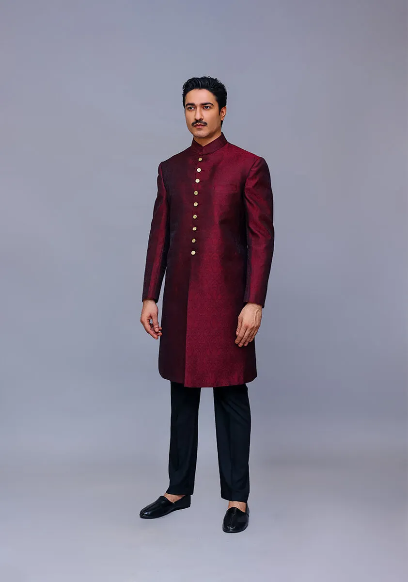 Premium Jamawar Maroon Traditional Sherwani