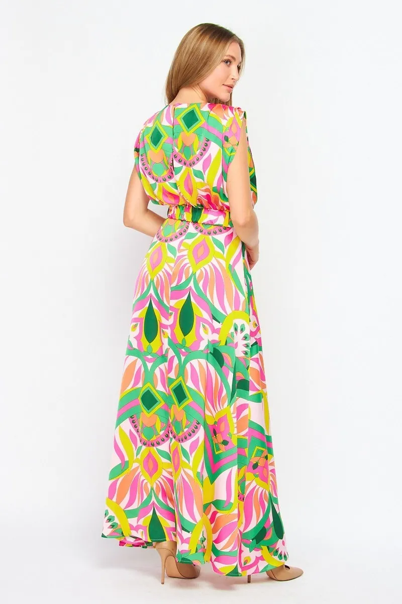 Printed in Satin Summer Maxi Dress