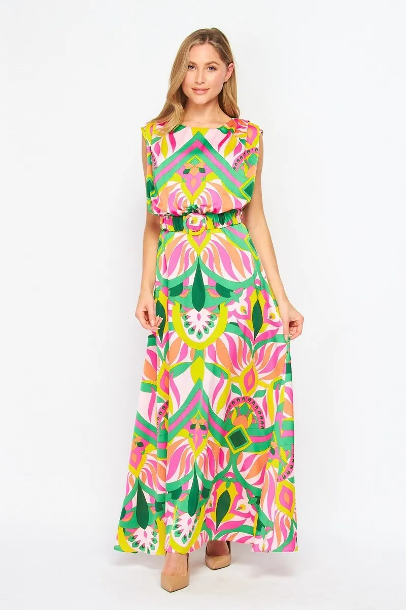 Printed in Satin Summer Maxi Dress