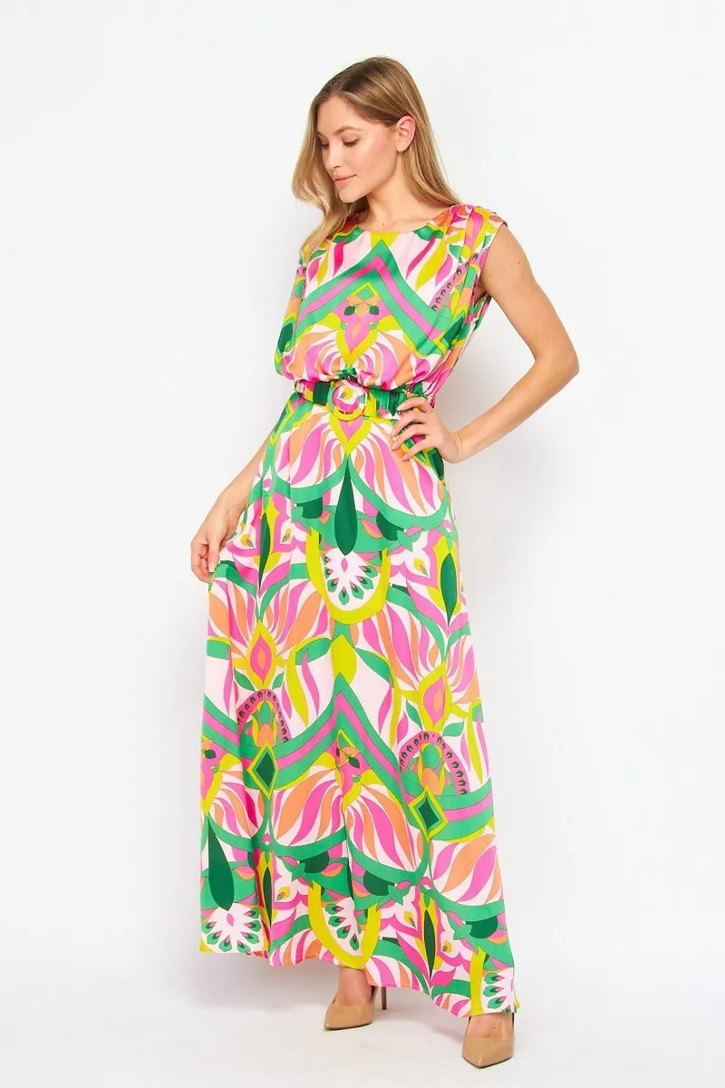 Printed in Satin Summer Maxi Dress