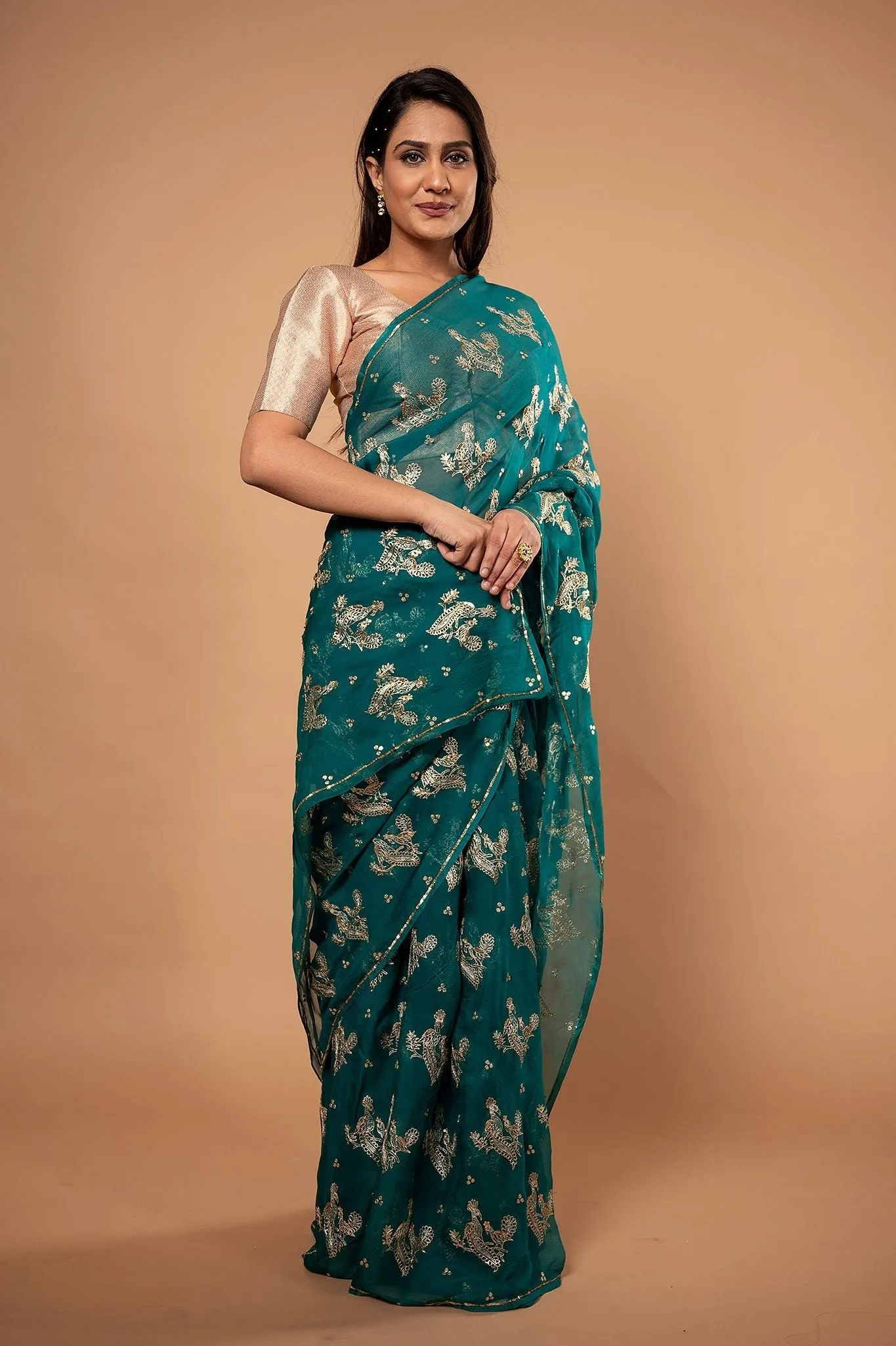 Pure Chiffon Aari Siquin Heavy  Work Saree