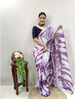 Purple Lehariya Soft Fabric 1 Minute Saree Ready to Wear Sari