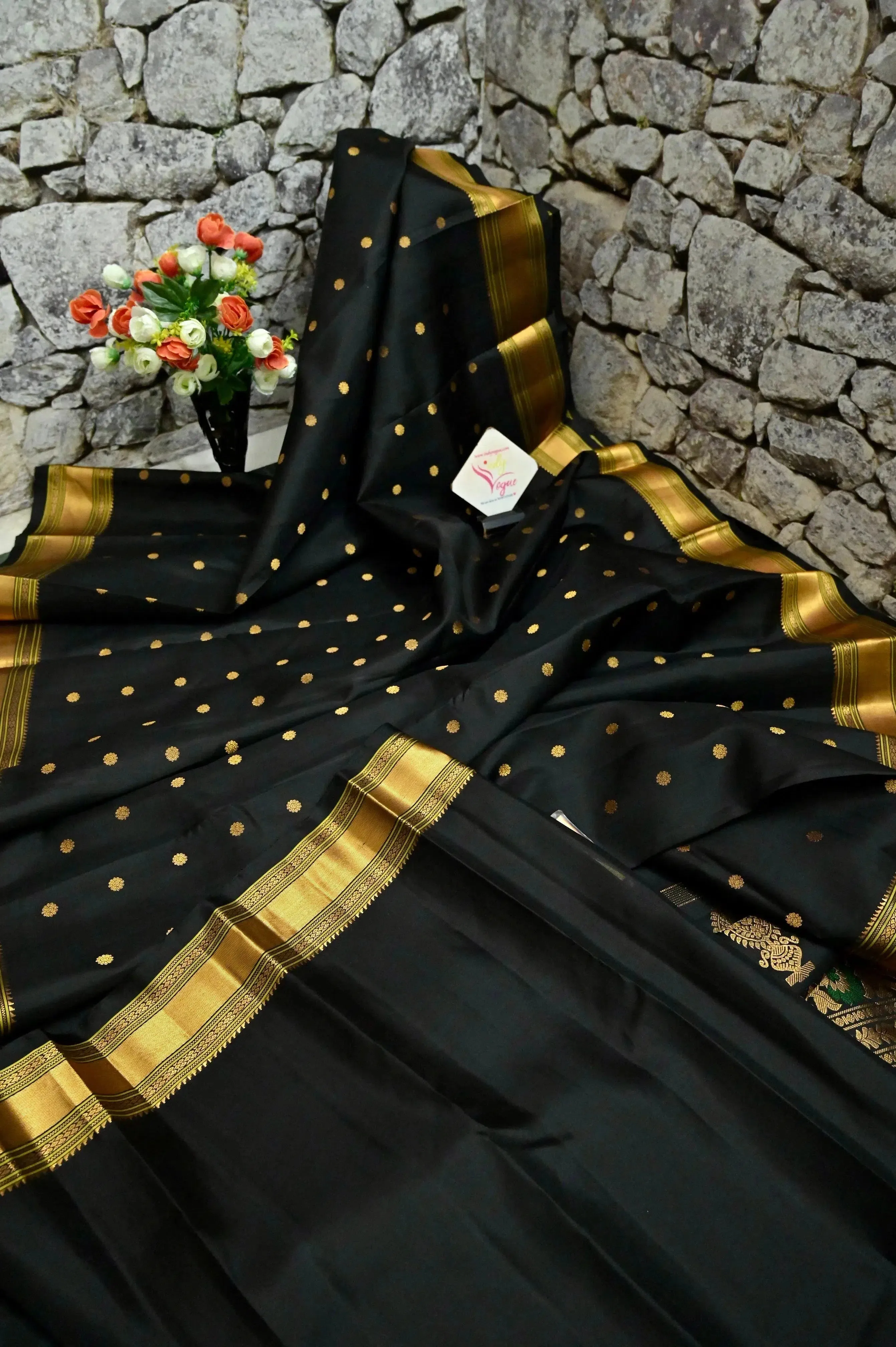 Raven Black Color Pure Paithani Silk Saree with Gadwal Style Meenakari Pallu