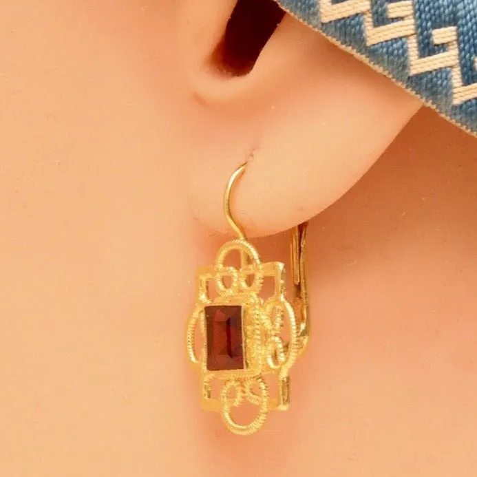 Rosette 14k Gold and Garnet Earrings