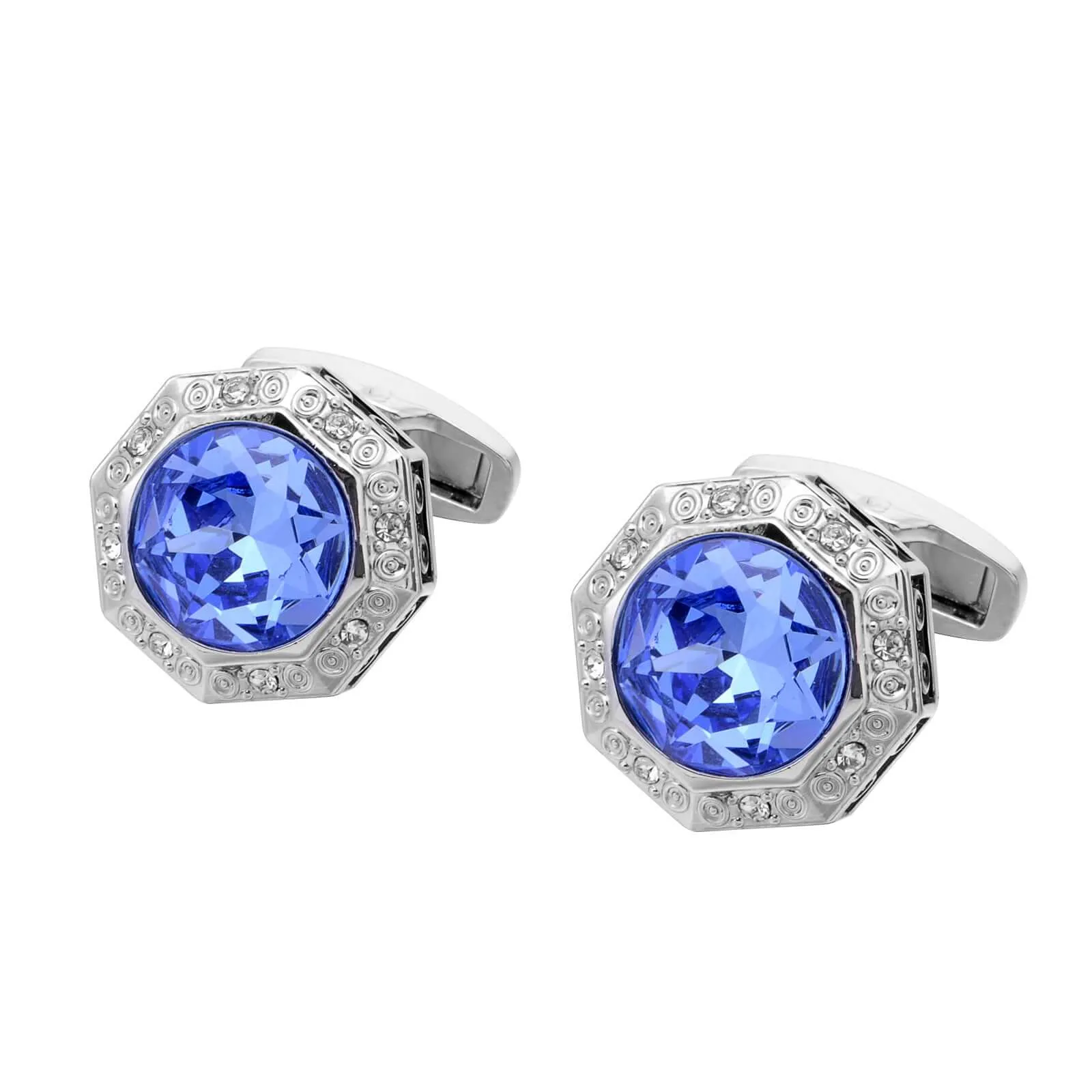 Round Light Blue & White Gemstone Suit Men's Cufflink