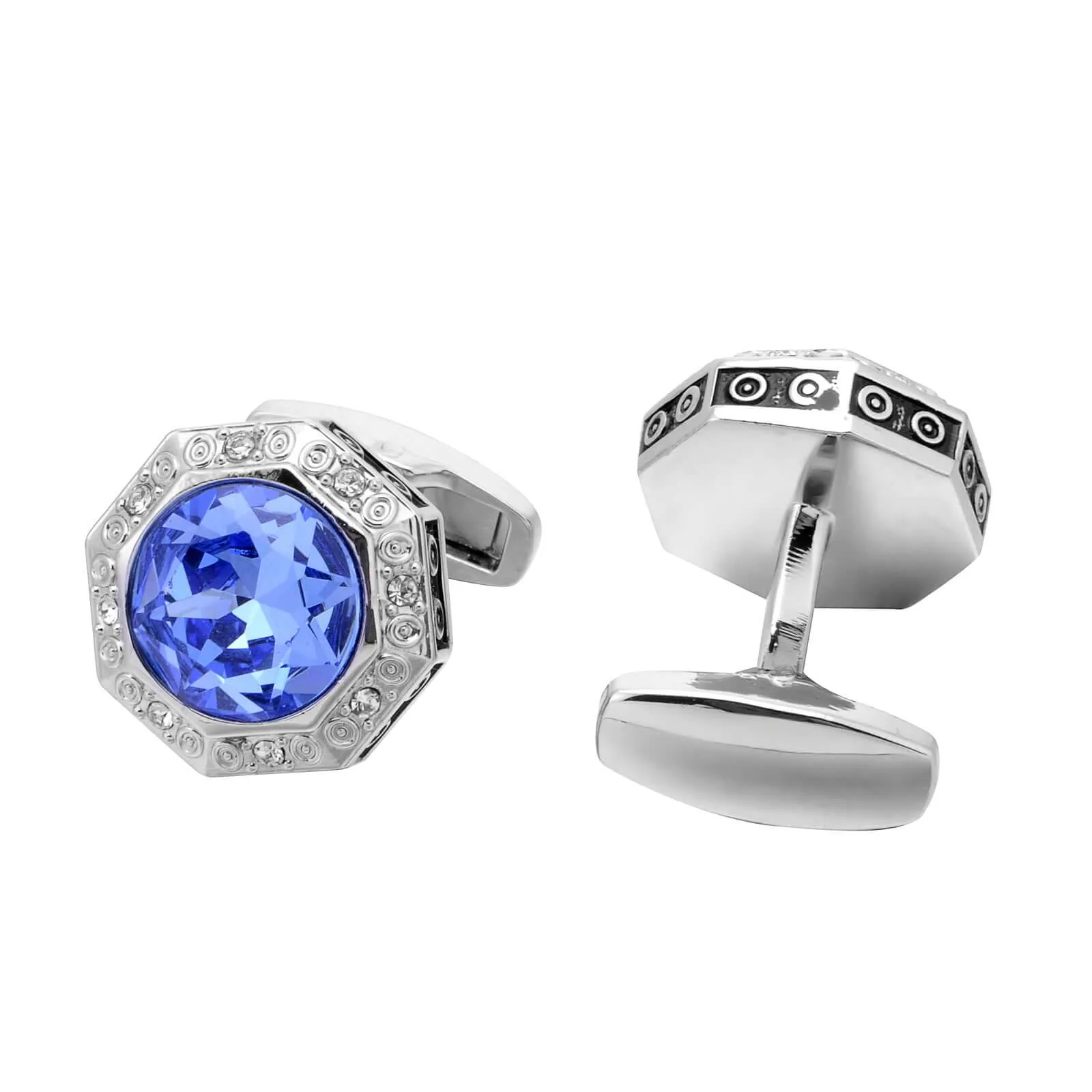 Round Light Blue & White Gemstone Suit Men's Cufflink