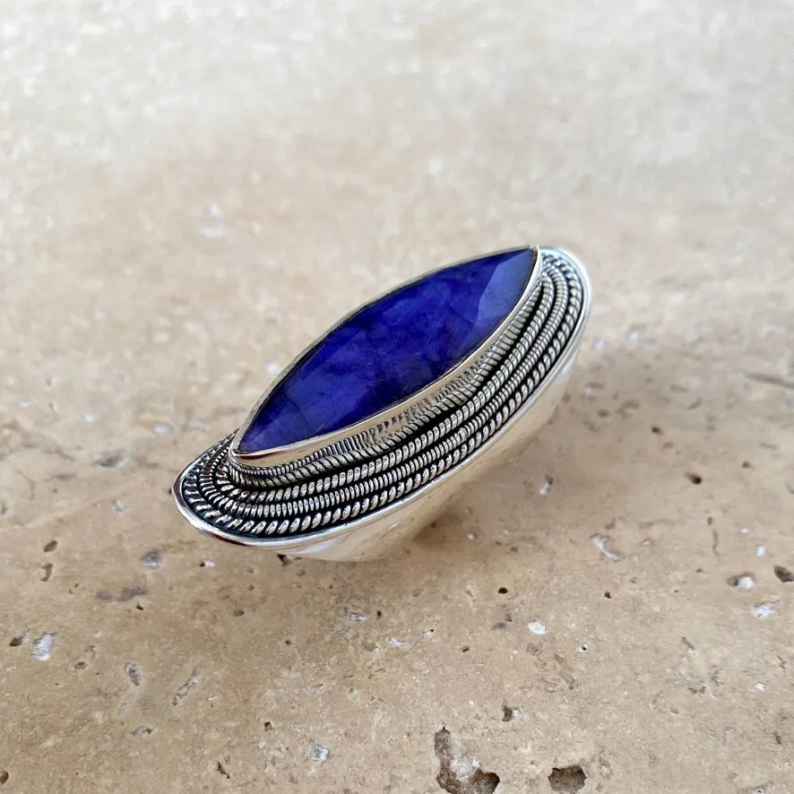 Sapphire Quartz Ring with an elegant, long marquise gemstone - Devi